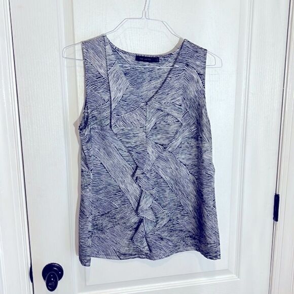 The Limited Ruffle Waterfall Tank Blue and White Stripe Silky sleeveless blouse - Picture 1 of 5